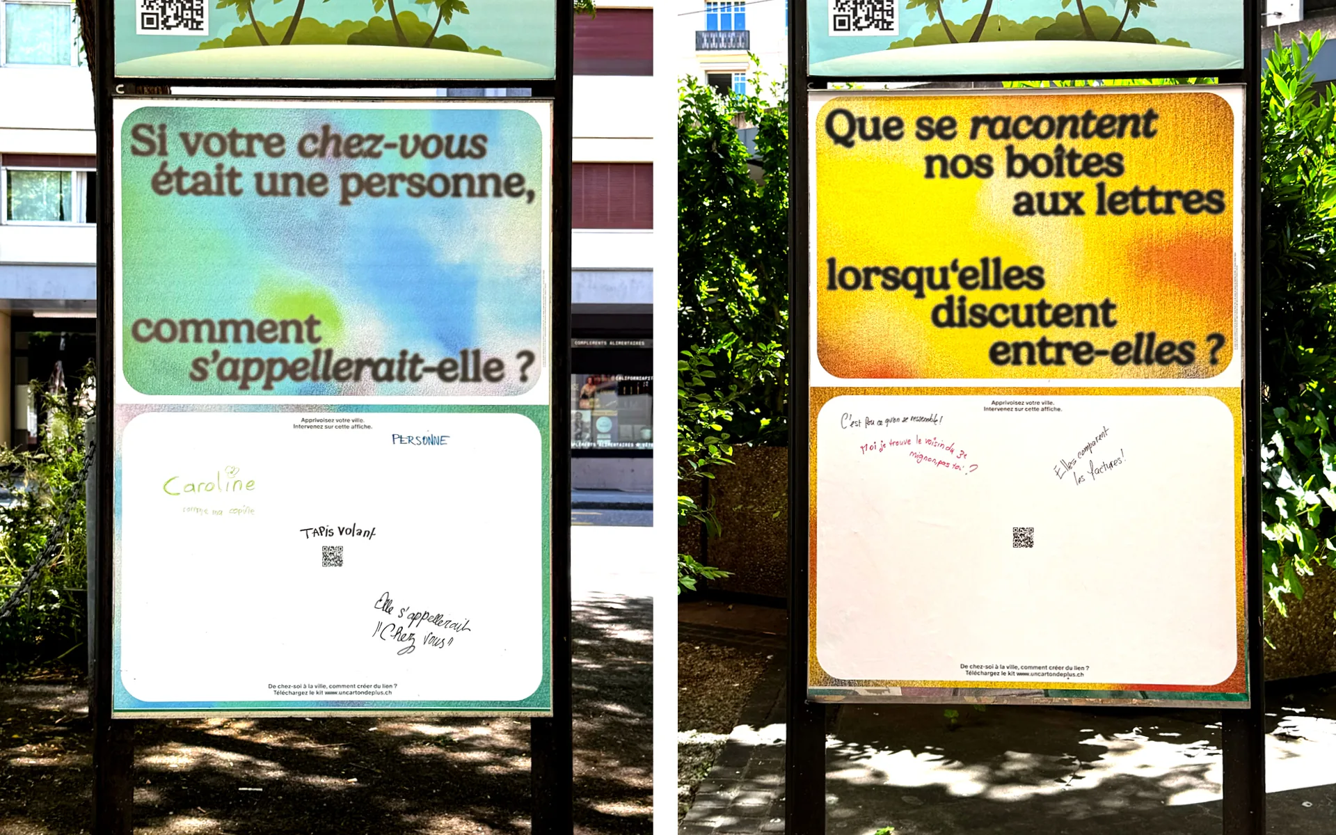 Cartes des cinq propositions étalées avec les objets du kit